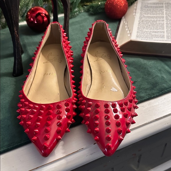 Christian Louboutin Candy Apple Red Spike Flats 38 - Picture 3 of 9